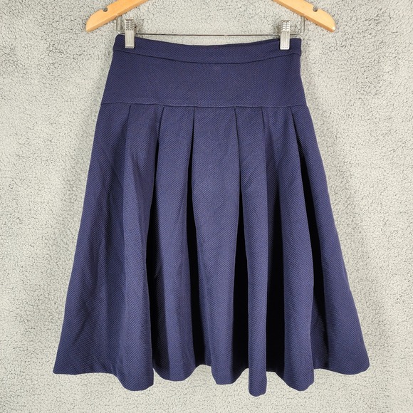 Junee Women's Small Pleated Skirt A-Line Textured Career Casual‎ Navy Blue - Picture 1 of 8